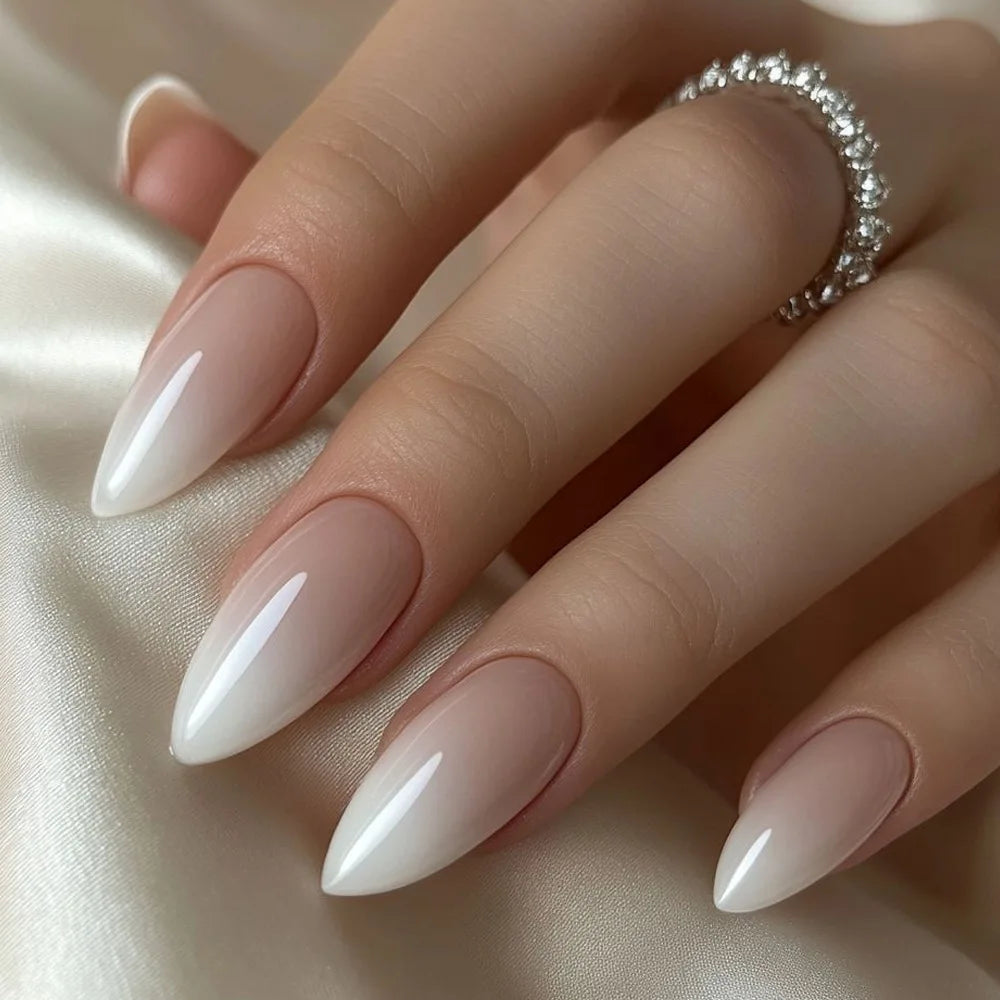 24Pcs Gradient Fake Nails Almond Press on Nails Solid Color Ombre Stick on Nails Full Cover Glazed Donut Acrylic Manicure Nail