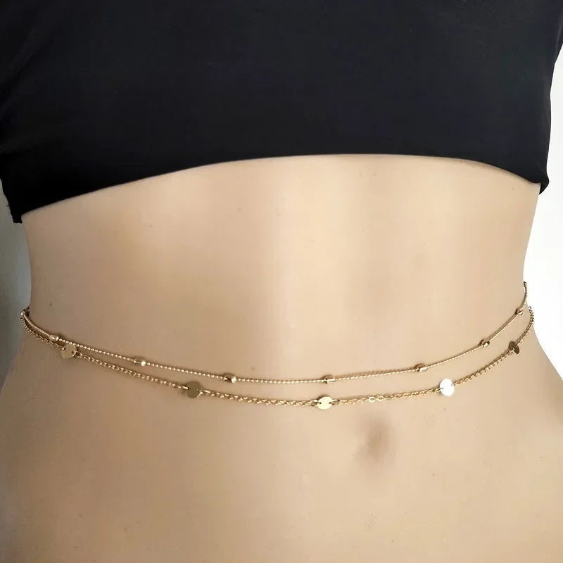 Sexy Double Layer Colorful Stone Chain for Women Crystal Butterfly Waist Bead Belly Chain Belly Belt Summer Beach Body Jewelry