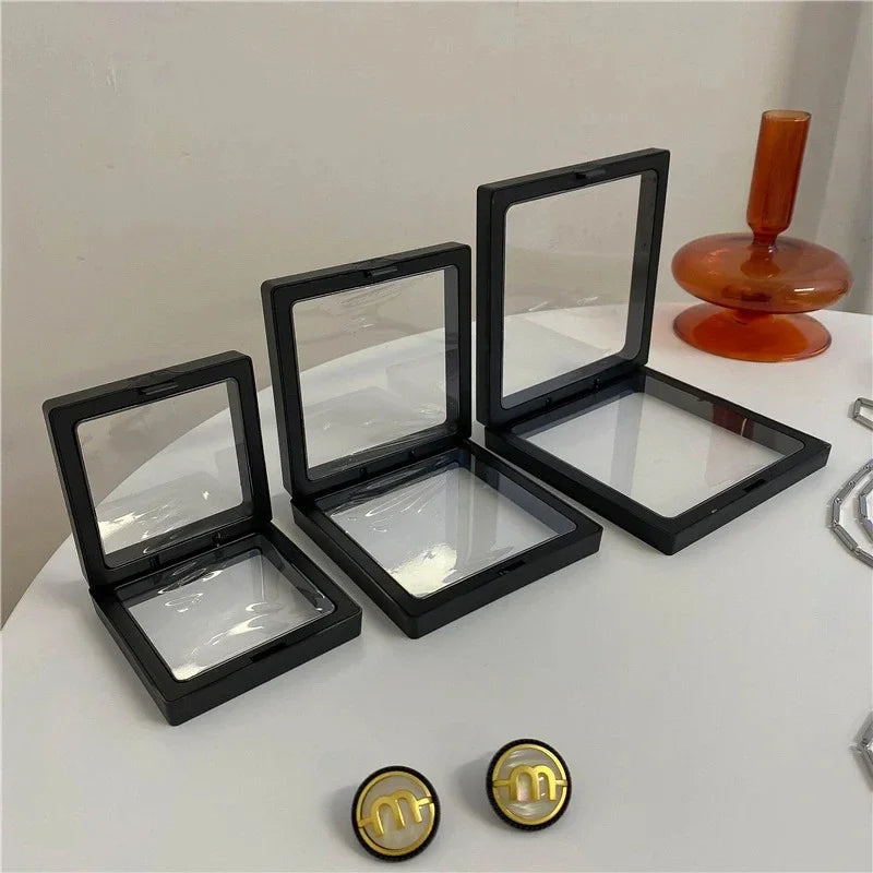 PE Film Jewelry Storage Box 3D Packaging Case Free Stand Floating Frame Membrane Ring Earrings Necklace Display Holder