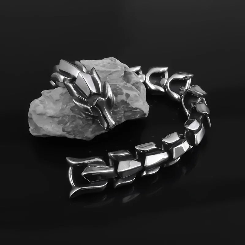 Nordic  Celtic Double Wolf Head Men's Stainless Steel Chain Bracelet Byzantine King Chain Punk Rock Party Jewelry