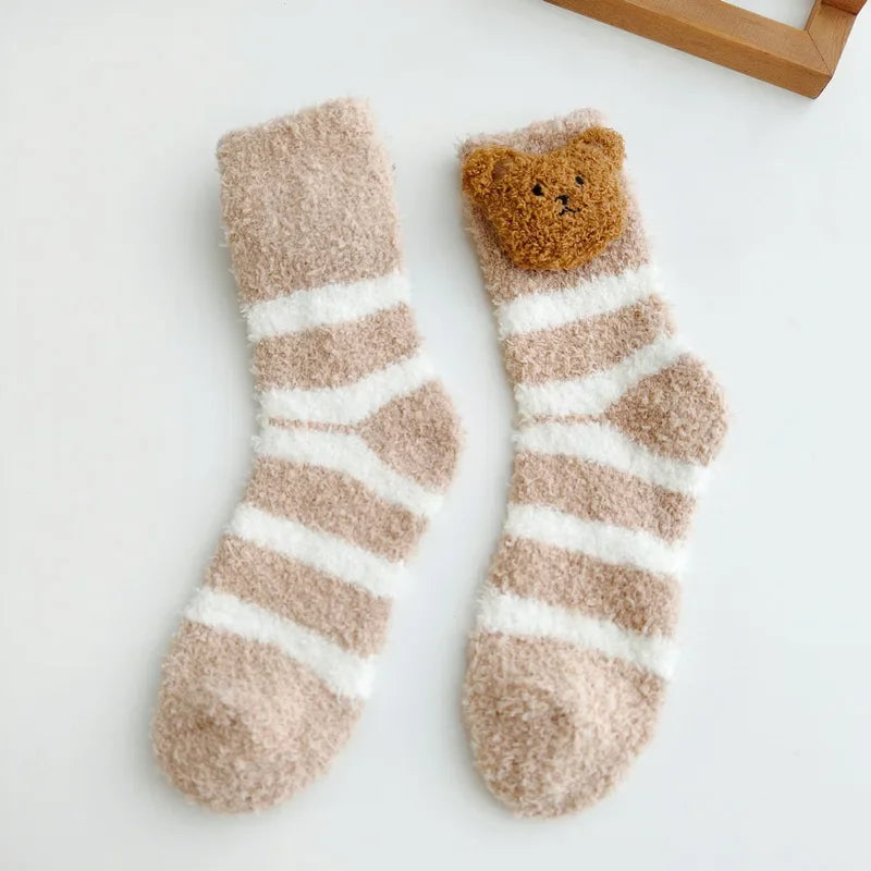 Coral Velvet Women's Winter Thickened Plush Warm Comfortable Sleeping Sock Cute Cartoon Lovely Floor Socks Nice Plus Stockings