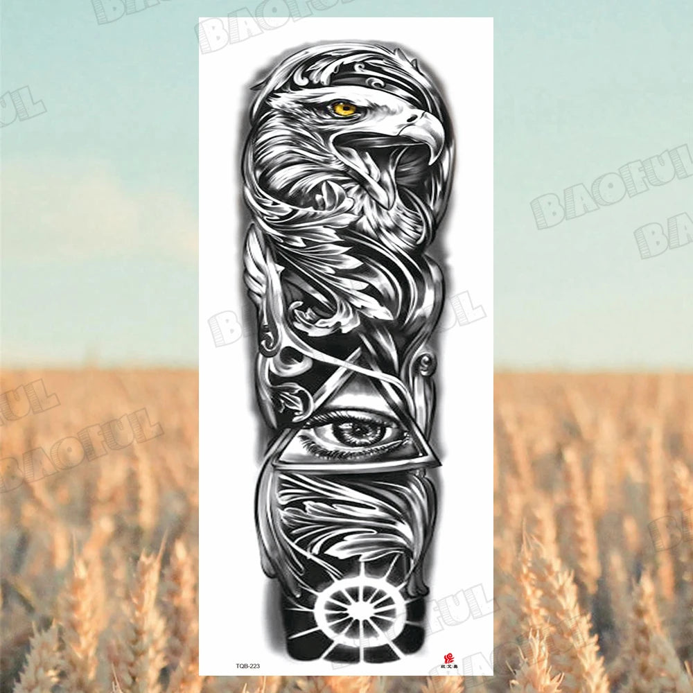 Arm Sleeve Temporary Tattoos For Women Men Realistic Wolf Lion Rosette War Maori Flower Fake Tattoo Stickers Sexy Thigh Tatoos