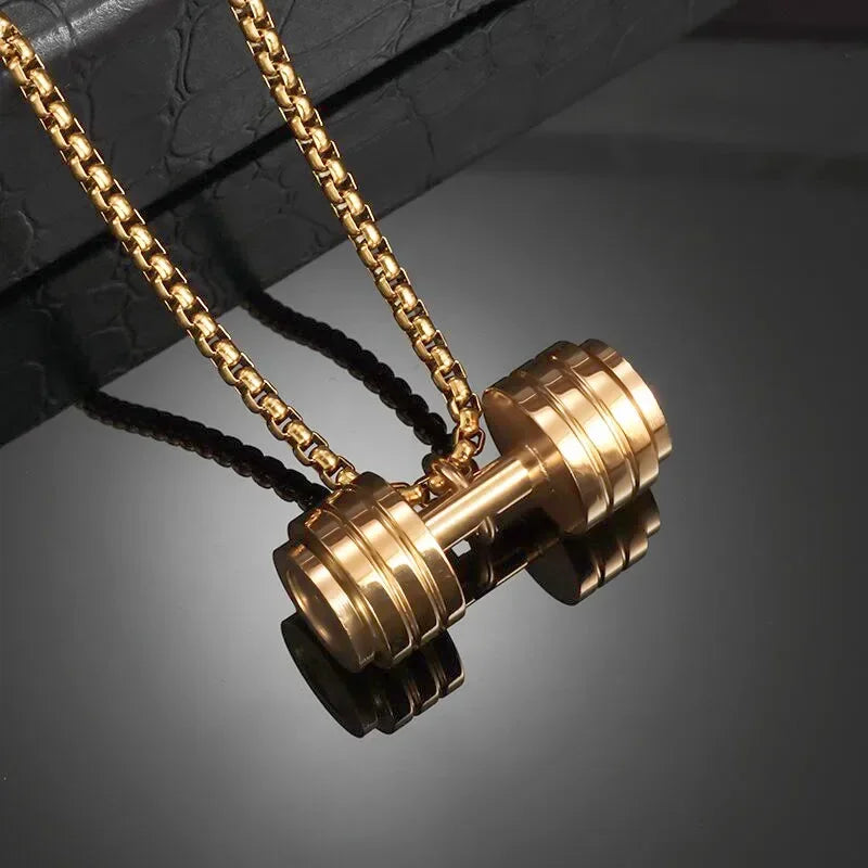 Cool Titanium Steel Dumbbell Pendant Necklace Barbell Fitness Pendant Men and Women Leisure Sports Punk Jewelry