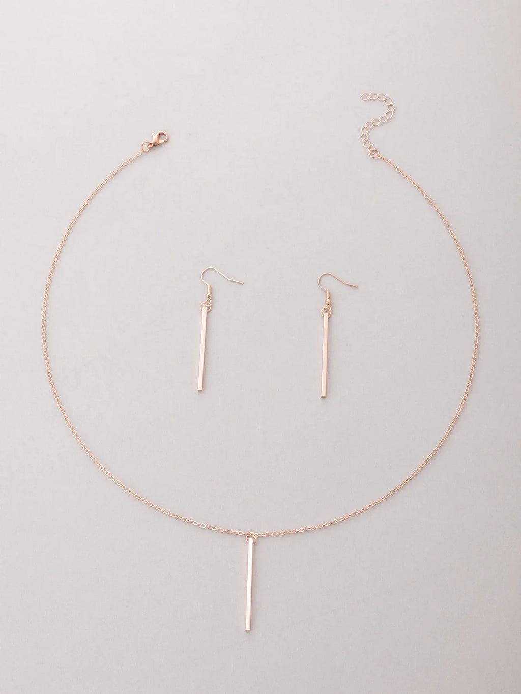 Elegant Gold Stick Jewelry Sets for Women Pendant Necklace Drop Earring Simlpe Adjustable Geometry Wedding Jewelry
