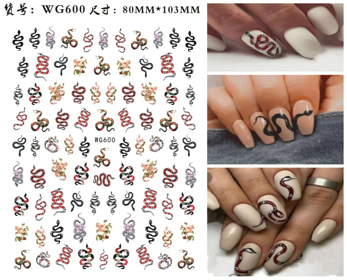 3D Chinese Red Black Dragon Manicure Decor Stickers Snake Nail Sticker DIY Self Adhesive Nail Decals Acrylic Nail Art Decoration