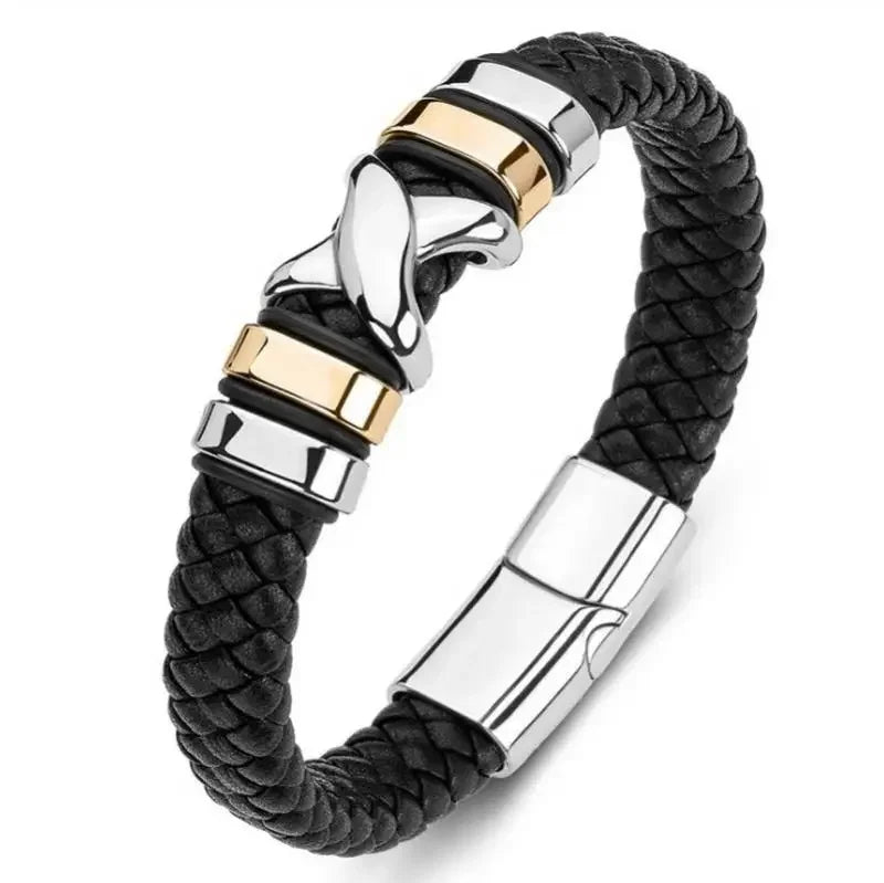 Men\\\\'s Classic Black Leather Bracelet Metal Magnetic Buckle Fashion Bracelet Jewelry Casual Daily All-Match Jewelry