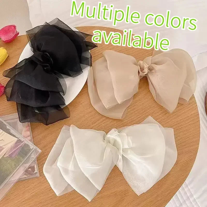 Fashion New Oversize Hair Bows Chiffon Solid Color Large Bowknot Hairpins Spring Clamp Clip Women Korea Headwear Accessories