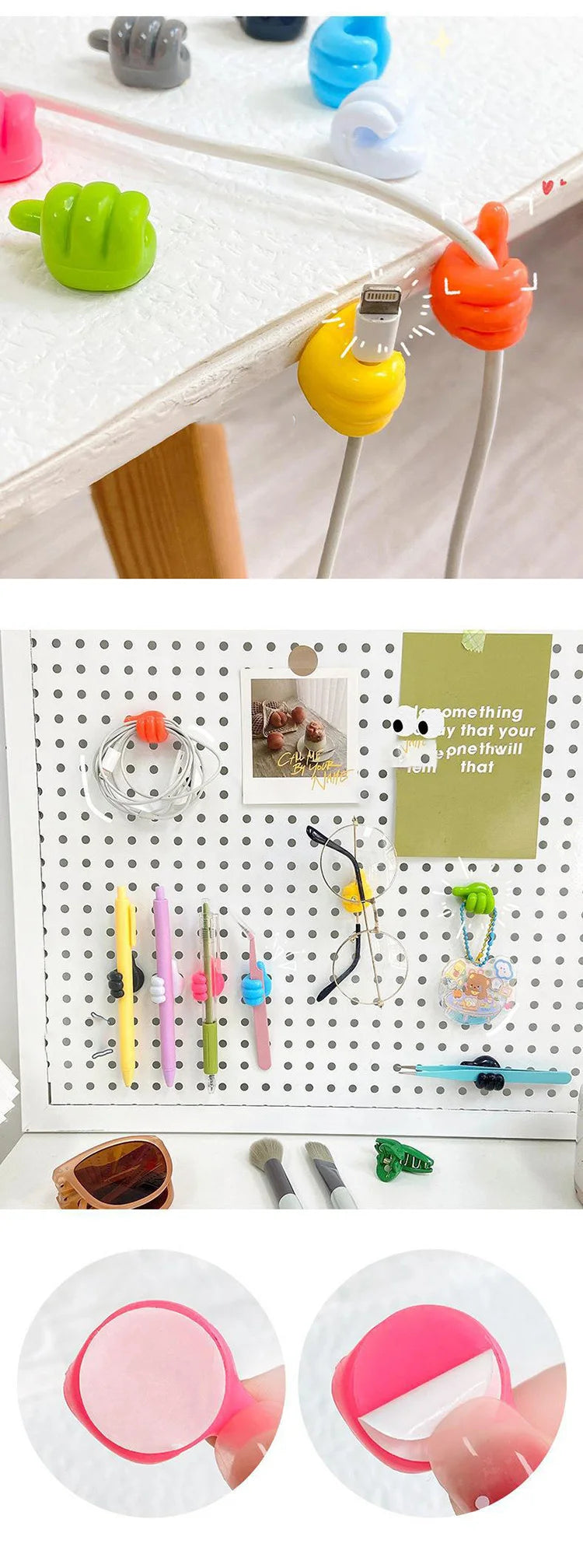 2pcs Self-Adhesive Wall Decoration Hook Creative Silicone Thumb Key Hanger Hook Home/Office Data Cable Clip Wire Desk Organizer