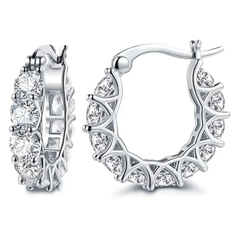 Luxury Fashion Full Zircon Shiny Gold Color Stainless Steel Hoop Earrings for Women Exquisite Green Crystal Korea Jewelry Gift