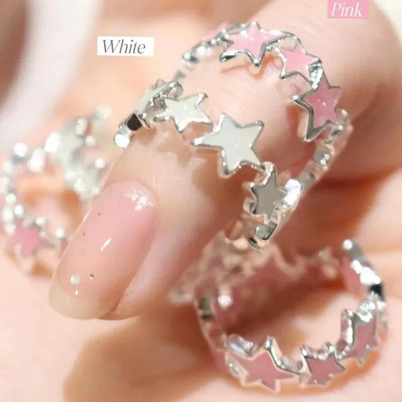 Y2k Irregular Pink Stars Rings Sweet Girls Cute Opening Adjustable Ring Korean Enamel Blue Star Paired Rings Aesthetics Jewelry