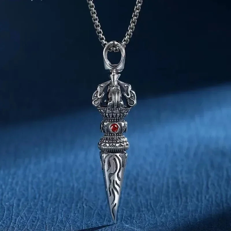 Retro Buddhist Exorcist Vajra Pendant Necklace Fashion Religious Good Luck Amulet Wealth Jewelry for Men