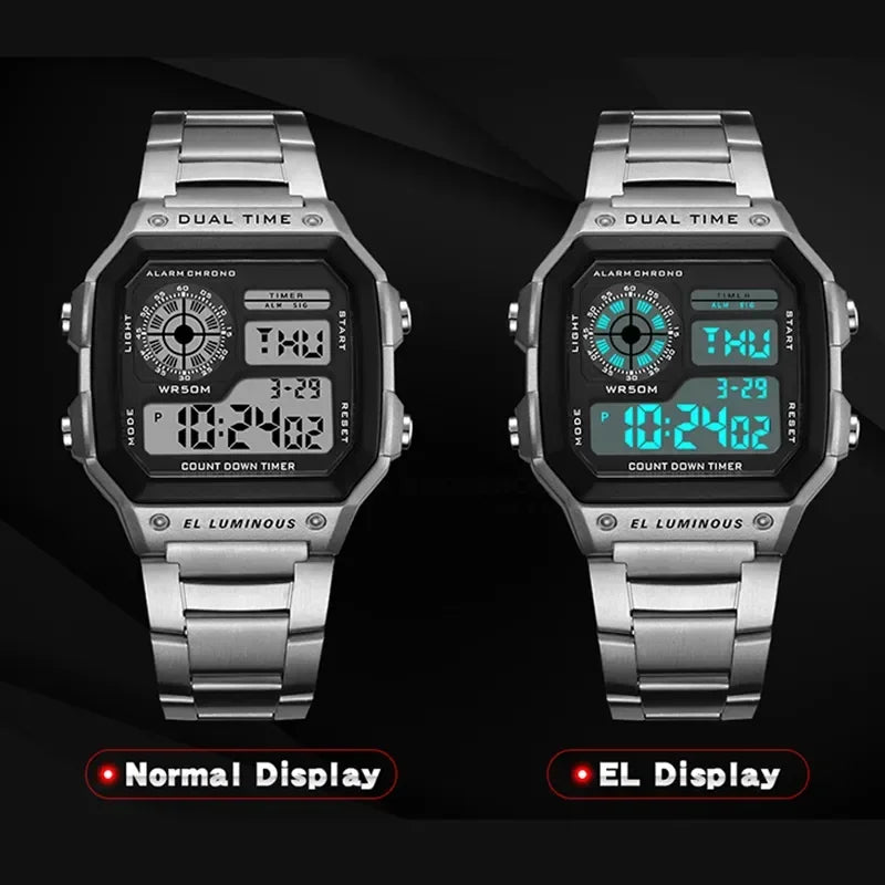 Luxury Stainless Steel Strap Sport Watches Men Practical Digital Watches Waterproof Clock LED Men's Sport Wristwatch