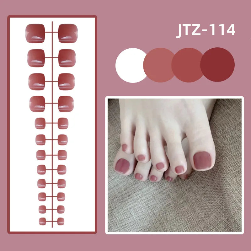 24P Acrylic Toenails Bright Faced Press on Nails Art Removable Short Fake Toenails Full Cover Artificial Toe False Nails No Glue