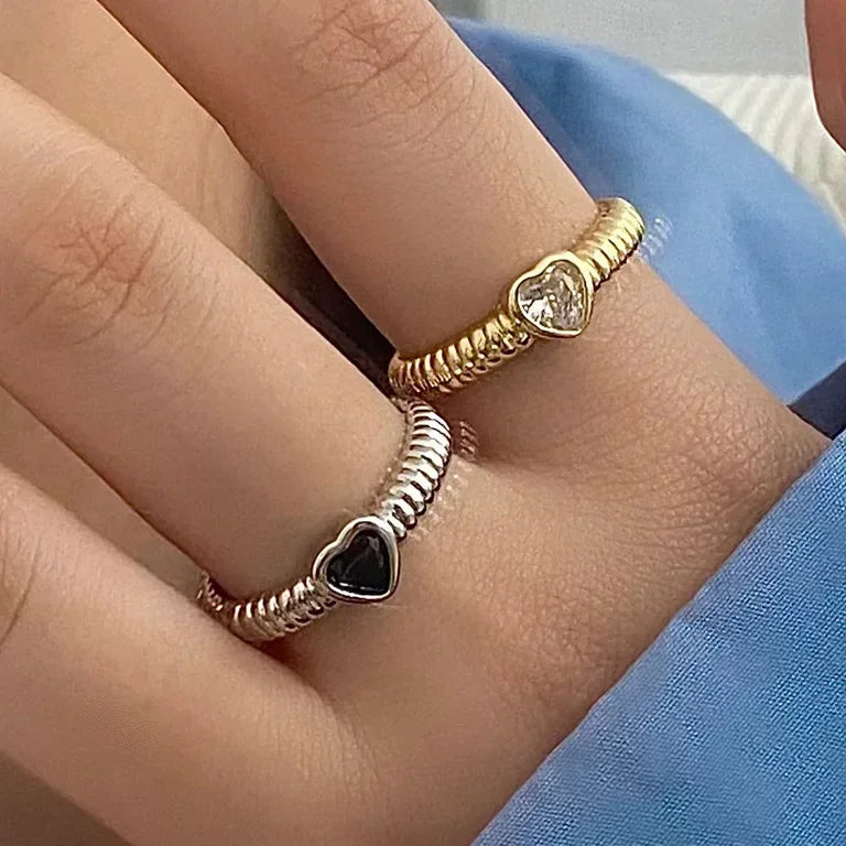 Silver Colorful Zircon Heart Rings for Women Cute Fine Jewelry Minimalist Adjustable Accessories Gift