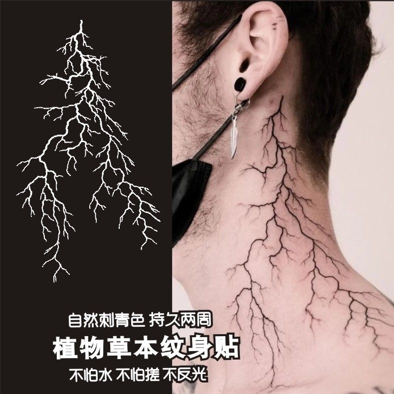 Herbal Tattoo Stickers for Man Women Wrist Punk Minimalist Line Lightning Temporary Tattoos Waterproof Blood Vessel Fake Tattoo