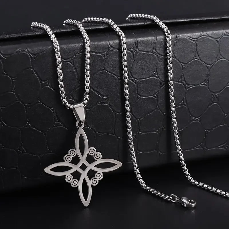 Stainless Steel Witch Knot Necklace for Men and Women, Fashionable Irish Celtic Knot, Lucky Jewelry Gift for Girls