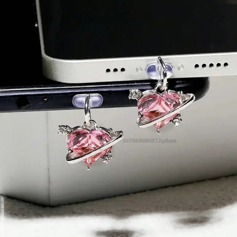 Mobile Phone Dust Plug Pendant New Butterfly With Artificial Pearls And Diamonds Accessory Decoration For iPhone Type-c Port