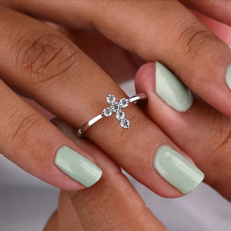 2025 New Cross Micro Inlaid Niche Temperament Sweet Ring for Women High-end  Design Personalized Jewelry Wholesale