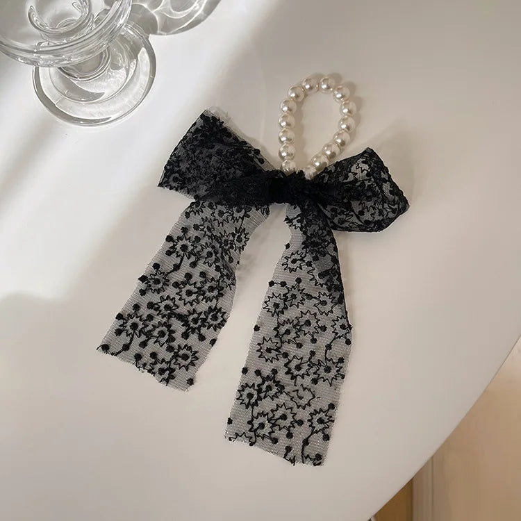 Elegant Lace Embroidery Bow Hair Ties Solid Color Retro Headdress Hair Ties Sweet Girls Princess Hair Accessories Gift