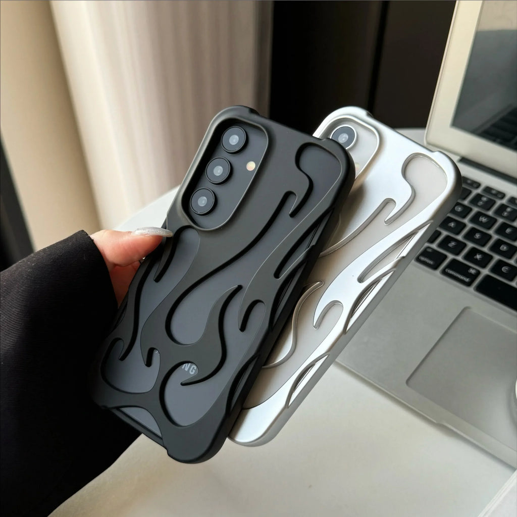 Fashion Hollow Slim Flame Pattern Soft Case For Samsung Galaxy S25 S24 Ultra S22 S23 A54 A55 A16 A15 A14 A06 Shockproof 3D Cover