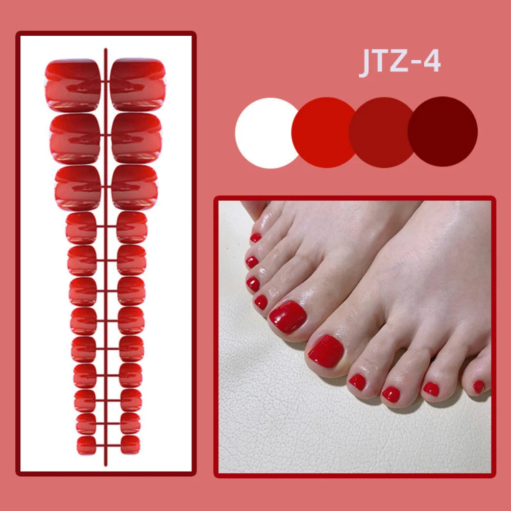 24P Acrylic Toenails Bright Faced Press on Nails Art Removable Short Fake Toenails Full Cover Artificial Toe False Nails No Glue