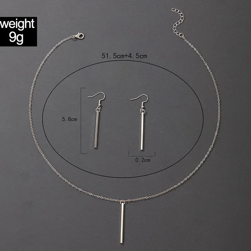 Elegant Gold Stick Jewelry Sets for Women Pendant Necklace Drop Earring Simlpe Adjustable Geometry Wedding Jewelry