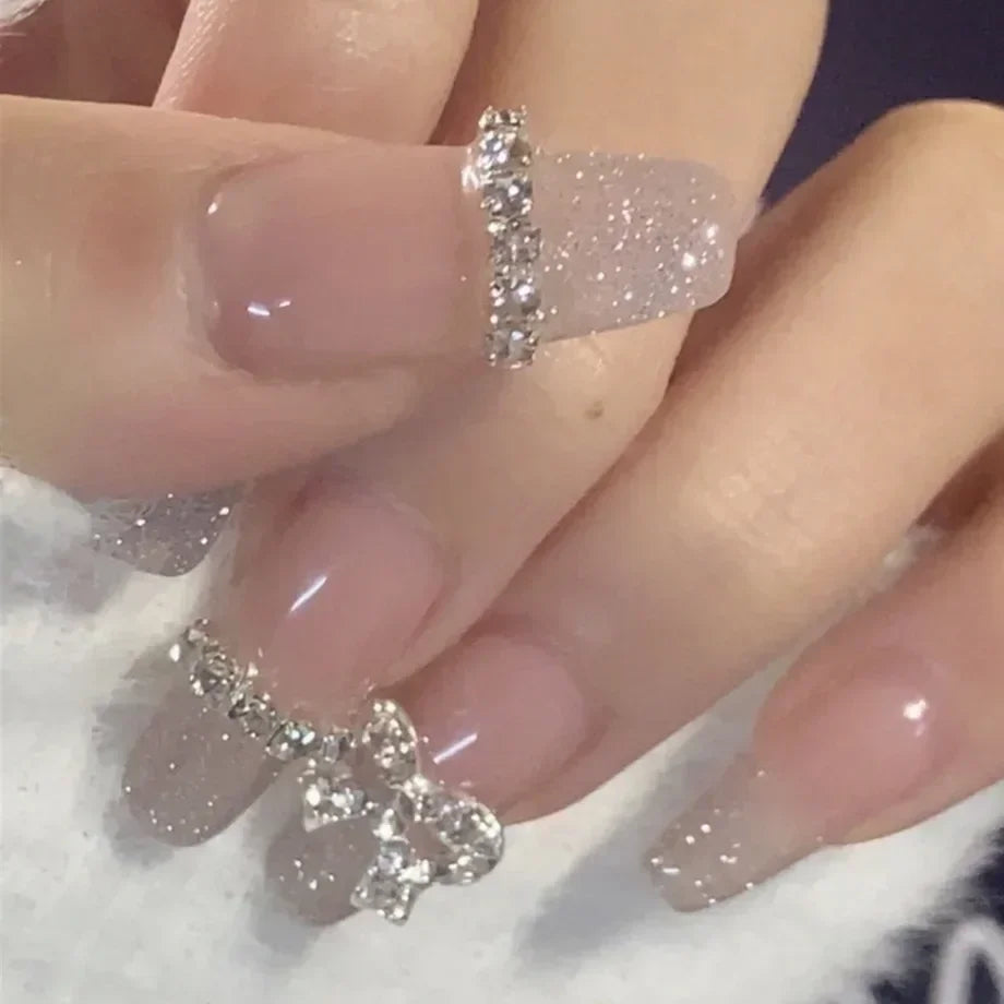 24pcs Detachable butterfly designs artifical nails with glue Ballet fake nails set press on ins simple summer hot false nails