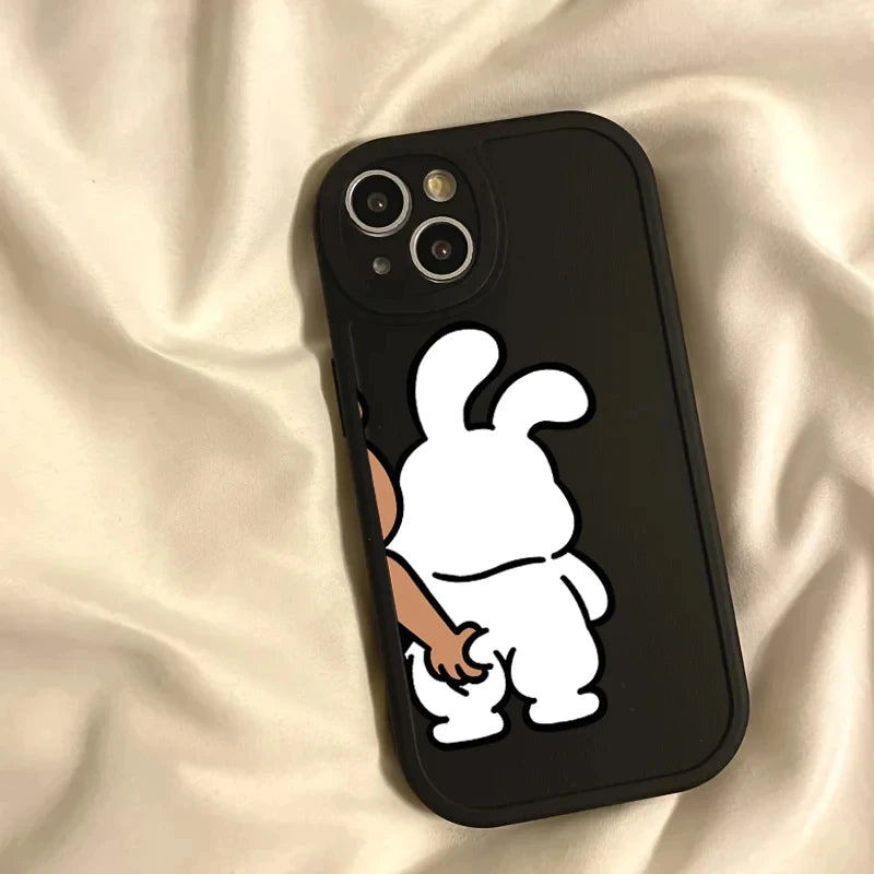 Funny Cartoon pinch butt bear rabbit Couple Phone Case for IPhone 14 13 12 15 11 Pro Max Mini 7 8 Plus SE X XR XS Max Soft Cover