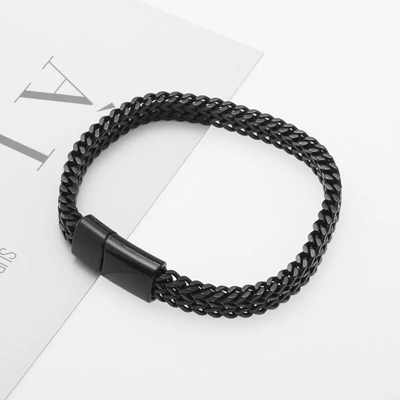 Stainless Steel Braided Double Row Metal Bracelet Suitable for Men and Girls Personalized Hip Hop Rock Party Punk Jewelry