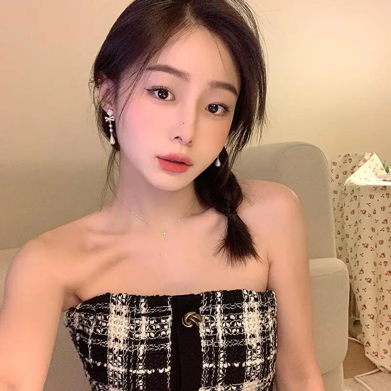 Fashion French Lovely Elegant Earring Vintage Mini Luxury Bow Heart Ear Stud Korean Style Pearl Earrings Women Drop Earrings