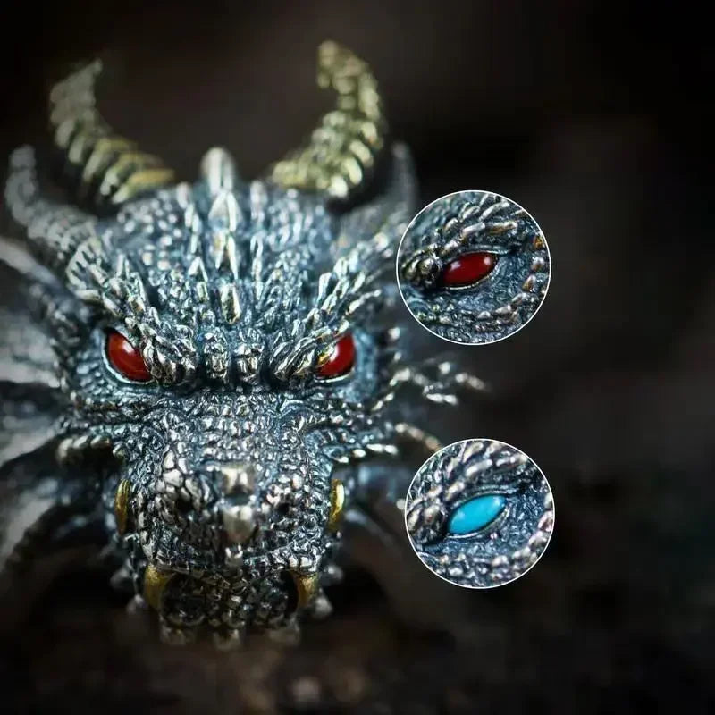 Retro Domineering Ethnic Style Fire-Breathing Dragon Ring Men\\'s Charm Open Ring Punk Motorcycle Rider Jewelry Accessories