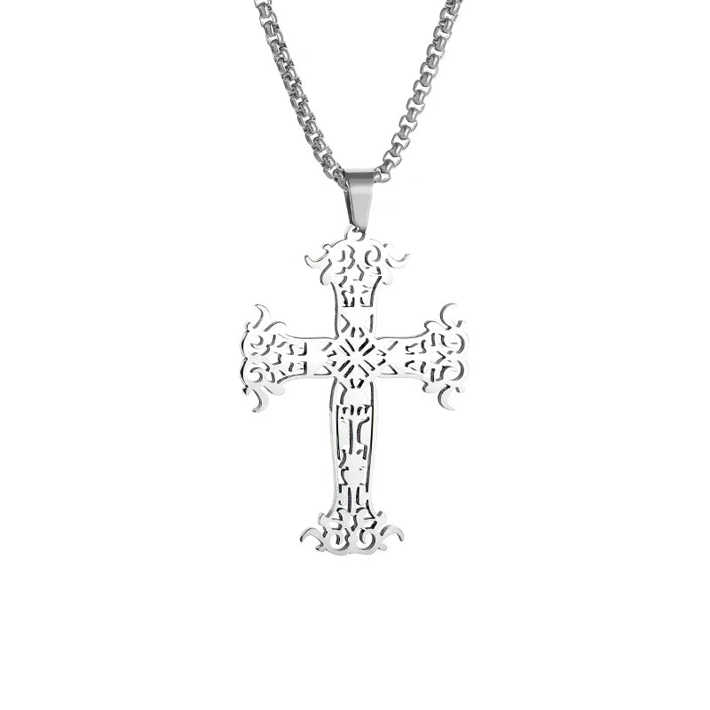 Fashion Punk Red Cross Templar Pendant Necklace Men\\'s Personalized Retro Christian Religious Jewelry