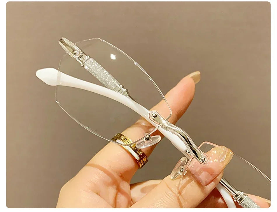 New Rimless Diamond Cutting Presbyopic Glasses Ladies Anti Blue Light Ultra Light Reading Glasses +1.0+1.5+2.0+2.5+3.0+3.5+4.0
