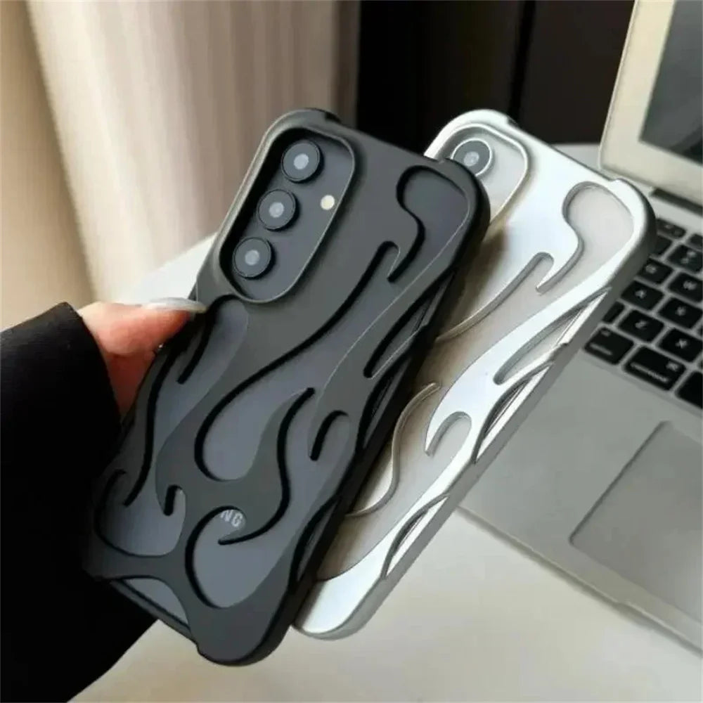Fashion Hollow Slim Flame Pattern Soft Case For Samsung Galaxy S25 S24 Ultra S22 S23 A54 A55 A16 A15 A14 A06 Shockproof 3D Cover
