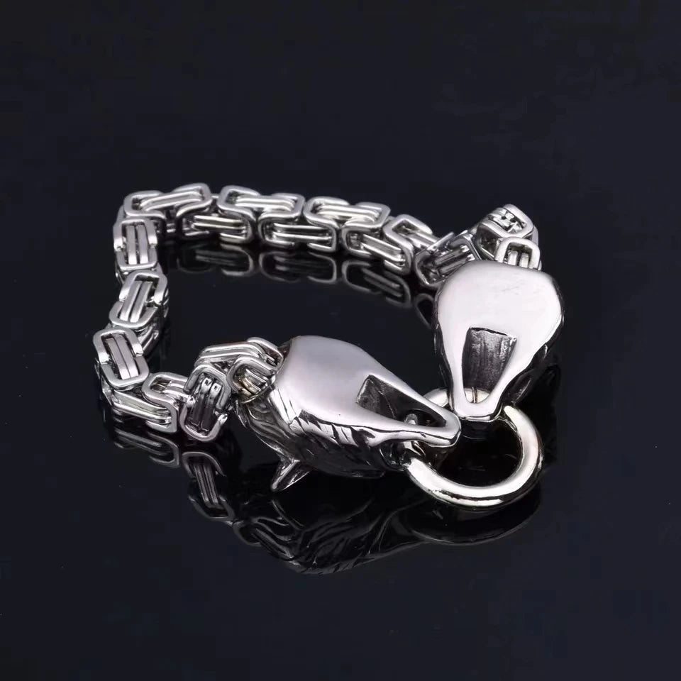 Nordic  Celtic Double Wolf Head Men's Stainless Steel Chain Bracelet Byzantine King Chain Punk Rock Party Jewelry