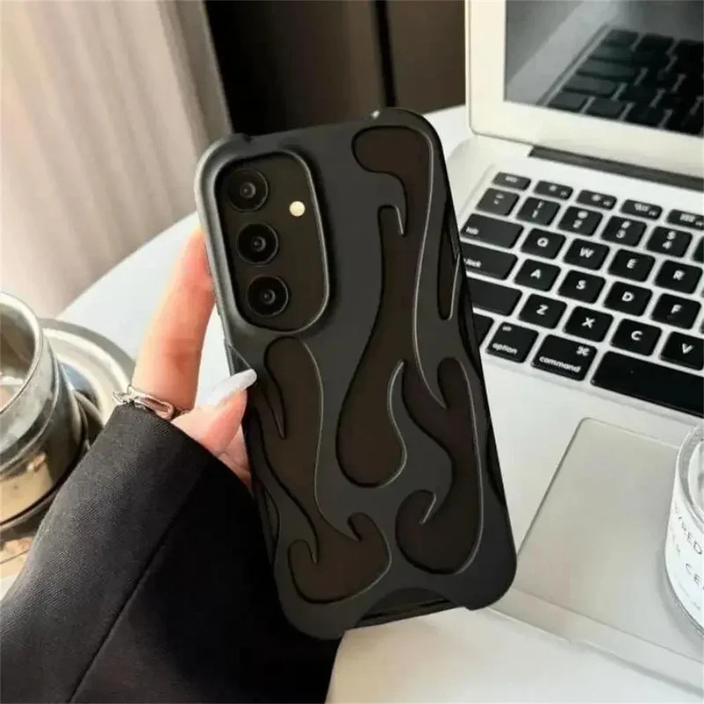 Fashion Hollow Slim Flame Pattern Soft Case For Samsung Galaxy S25 S24 Ultra S22 S23 A54 A55 A16 A15 A14 A06 Shockproof 3D Cover