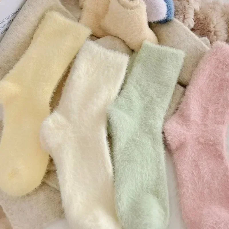 1/3/4pairs Super Soft Socks for Women Ins Solid Winter Warm Thicken Coral Plush Sock Thermal Snow Home Sleep Floor Kawaii