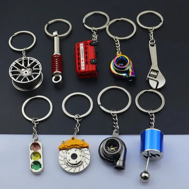 Creative Mini Auto Parts Car Wheel Keychain Auto Enthusiast Metal Keyring Accessories Key Ring Chain for Men Woman Lover Gift