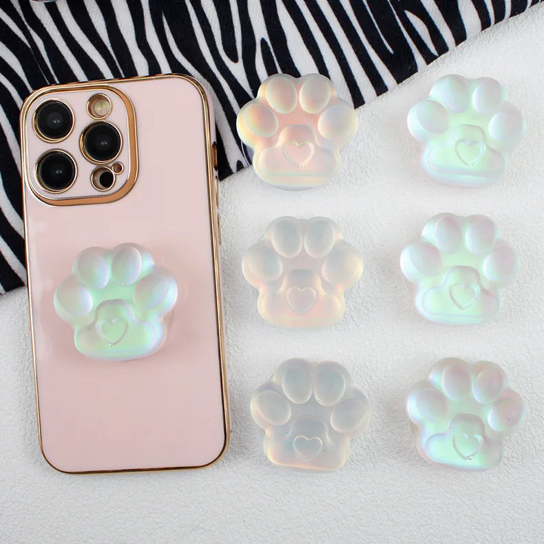 Foldable Phone Stand ABS Cute Cat Paw Love Heart Finger Ring Holder Matte Translucent Sticky Bracket for iPhone Samsung Huawei