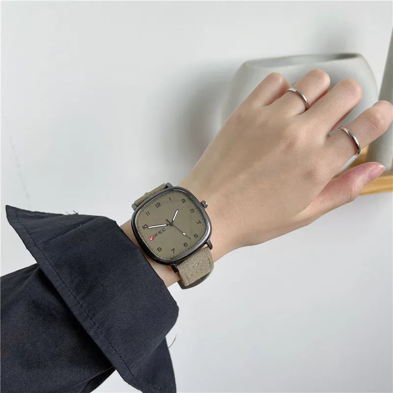 Brand Quartz Watch Youth Student Watch Vintage Square Dial Leather Belt Wristwatch Casual Fashion Men Women Gift Clock Wholesale