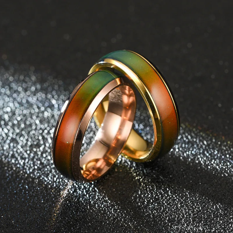 5 Colors Stainless Steel Changing Color Rings Mood Emotion Feeling Temperature Ring for Women Men Couples Ring Tone Jewelry Gift