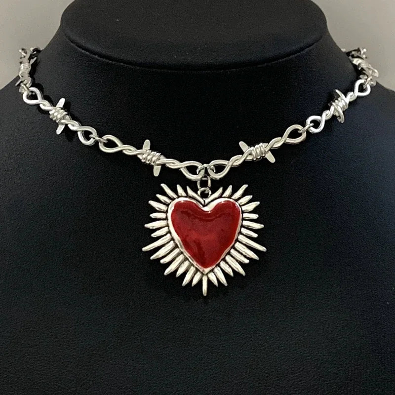 Sacred Heart necklace, small wire necklace, women's hip-hop, gothic, punk style, barbed wire, small thorn chain necklace, gift