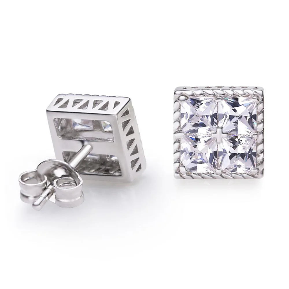 Popular Gold Color Earrings For Men Women Square Silver Color Cubic Zirconia Earings Charm Daily Wear Jewelry Push Back  OHE150