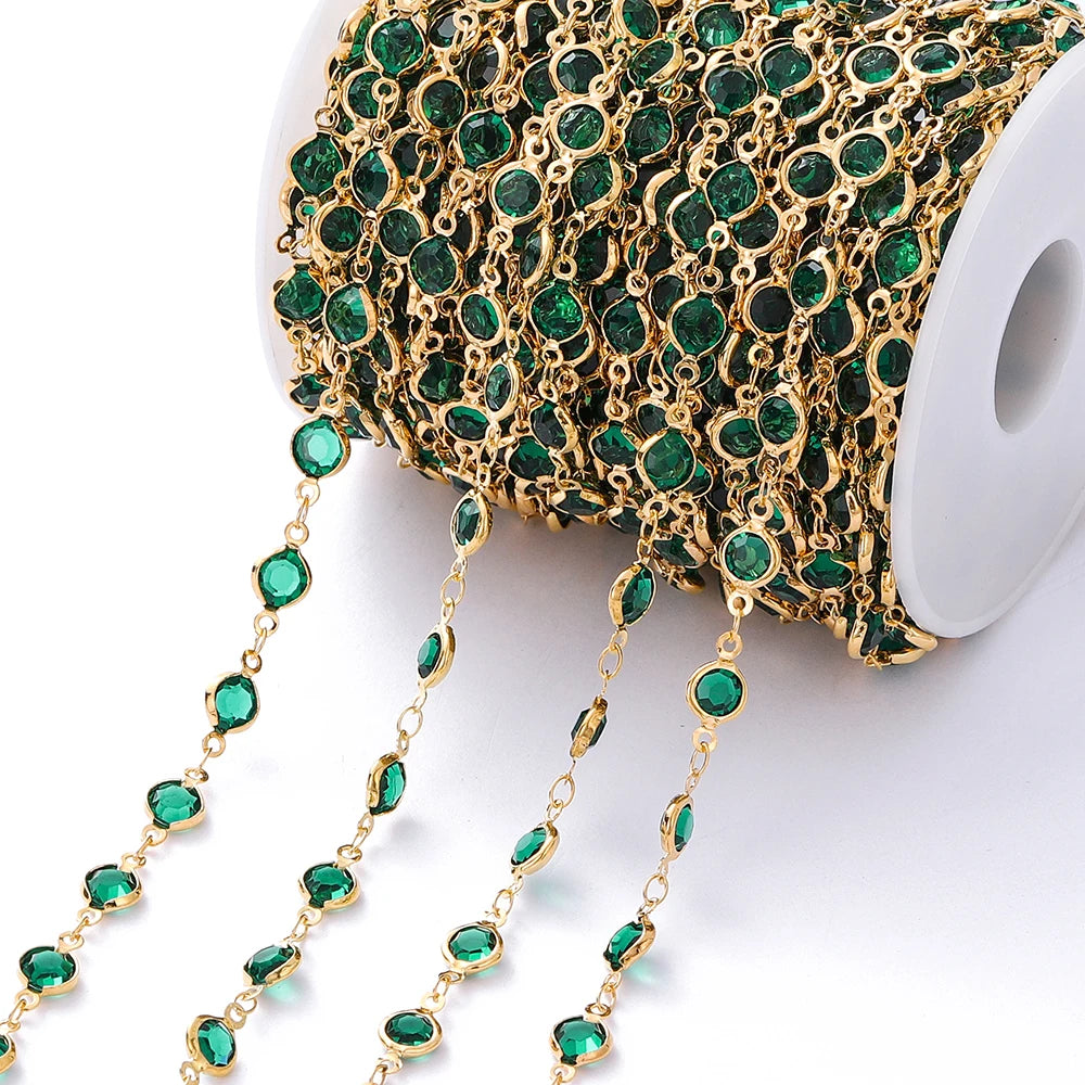 1Meter Colorful Glass Crystal Beads Chain Copper Chains For Necklace Bracelet Jewelry Making DIY Components Accessories