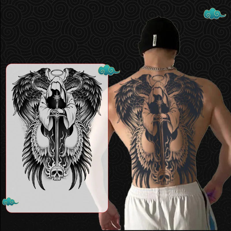 Angel Wings God Tattoo Stickers Realistic Juice Ink Semi Permanent Full Back Body Tattoo Temporary Lasting 2 Weeks Men Adult
