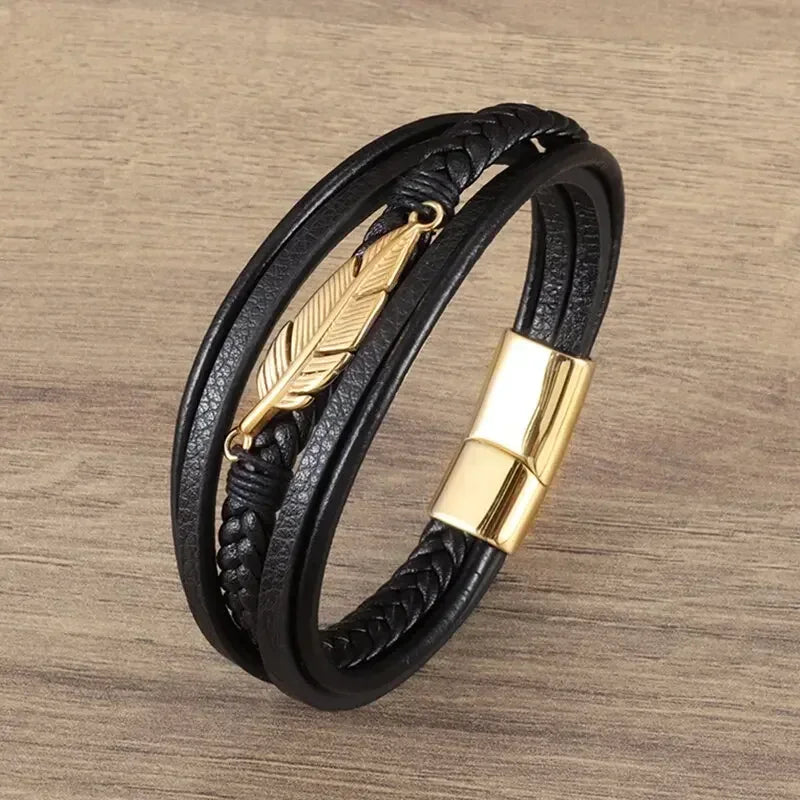Fashion Star of David Multilayer Leather Braided Bracelet with Magnetic Clasp Men\\\\'s Vintage Judaica Amulet Jewelry