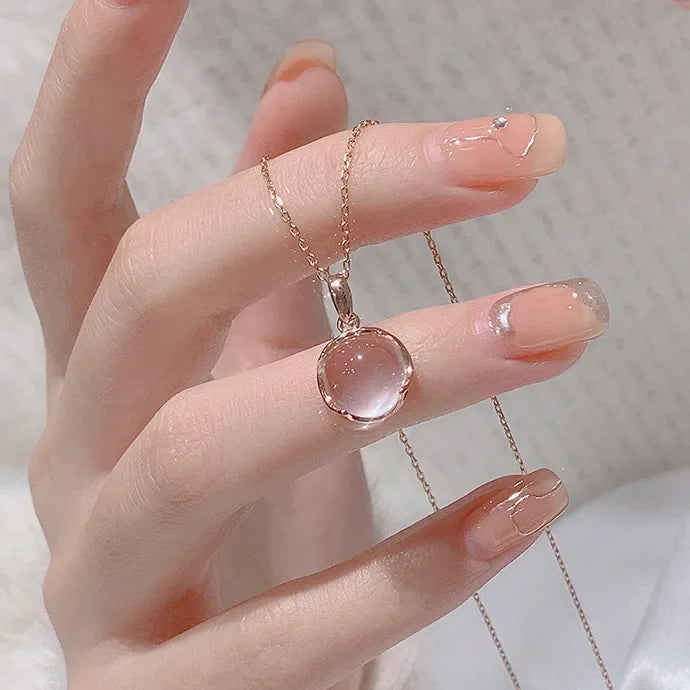 Korean Fashion Colorful Crystal Round Pendant Silver Color Chain Neck Necklace for Women Sweet Wedding Aesthetic Charm Jewelry