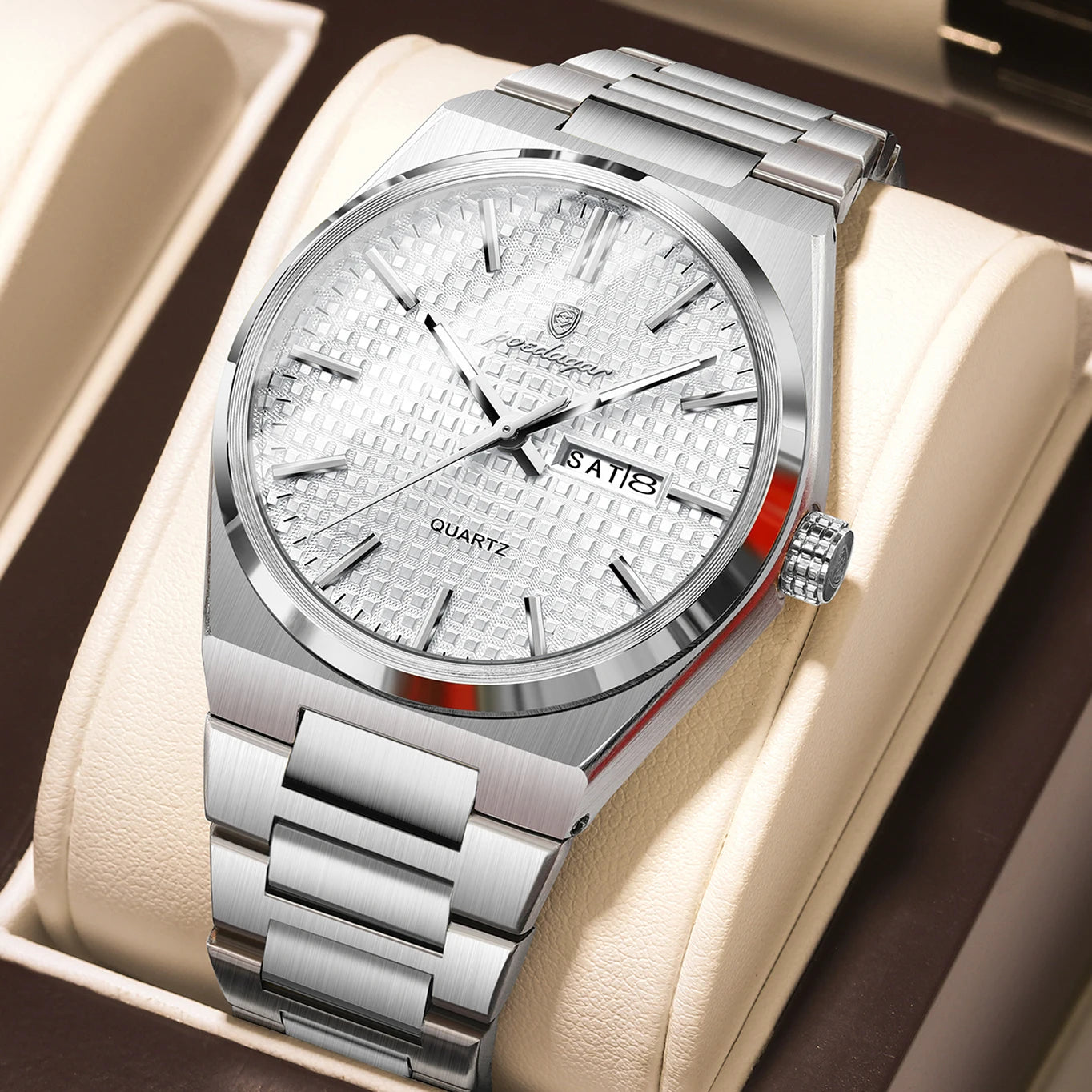 POEDAGAR Luxury Men Watch Date Week Waterproof Luminous Stainless Steel Watch For Man Casual Quartz Men's Watches Male Sport+Box