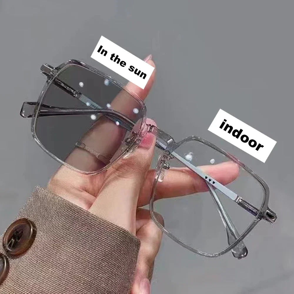 Women Transparent Anti Blue Light Glasses Photochromic Glasses Large Frame Eye Protection Glasses Computer Chameleon Sunglasses