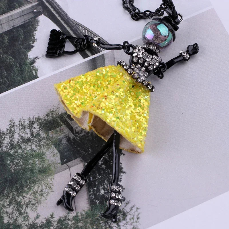 New Women Doll Long Chain Necklace Shining Dress Pendant Handmade Girl Maxi Necklaces & Pendants Brand Hot Fashion Jewelry